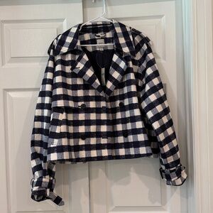 Madewell Black and White Plaid Pea Coat